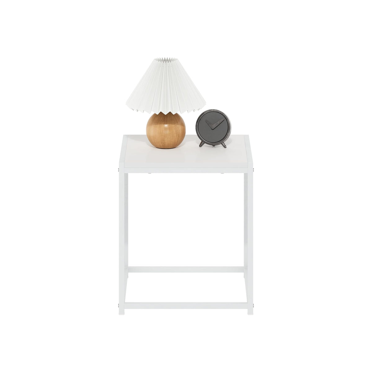 Furinno CAMNUS Side Table, Modern End Table with Metal Frame, Square Open Design Night Stand, Bedside Table, Easy Assembly, for Living Room, Bedroom, Solid White