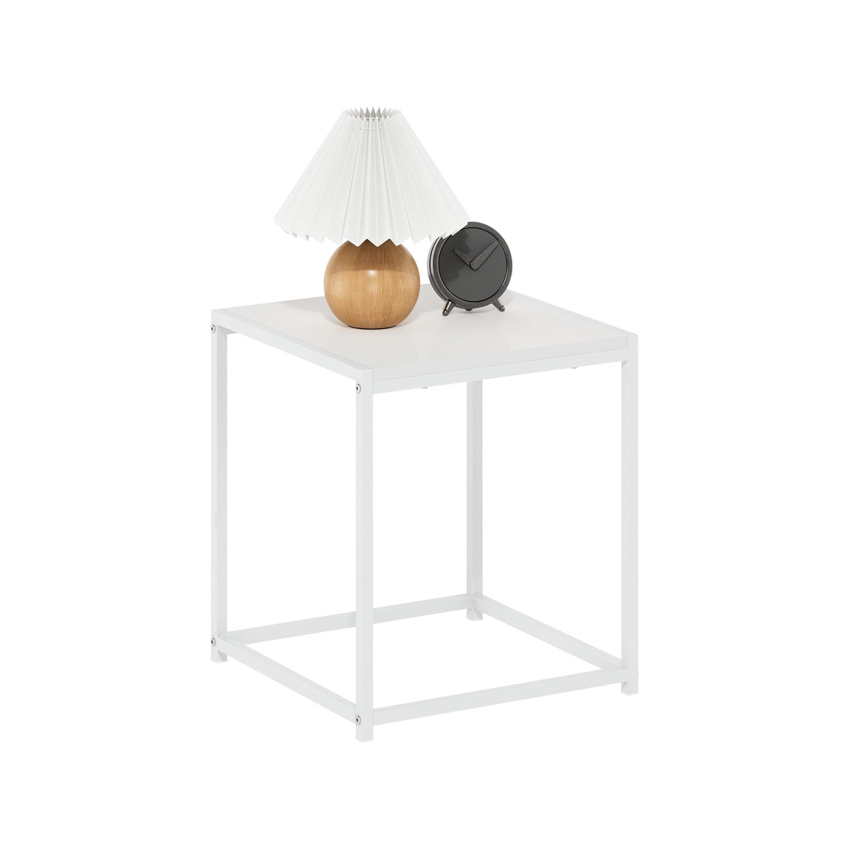 Furinno CAMNUS Side Table, Modern End Table with Metal Frame, Square Open Design Night Stand, Bedside Table, Easy Assembly, for Living Room, Bedroom, Solid White