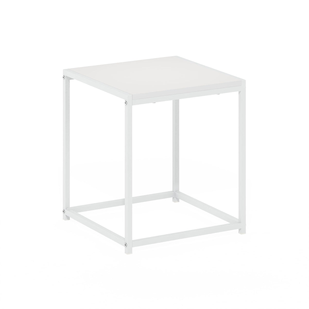 Furinno CAMNUS Side Table, Modern End Table with Metal Frame, Square Open Design Night Stand, Bedside Table, Easy Assembly, for Living Room, Bedroom, Solid White