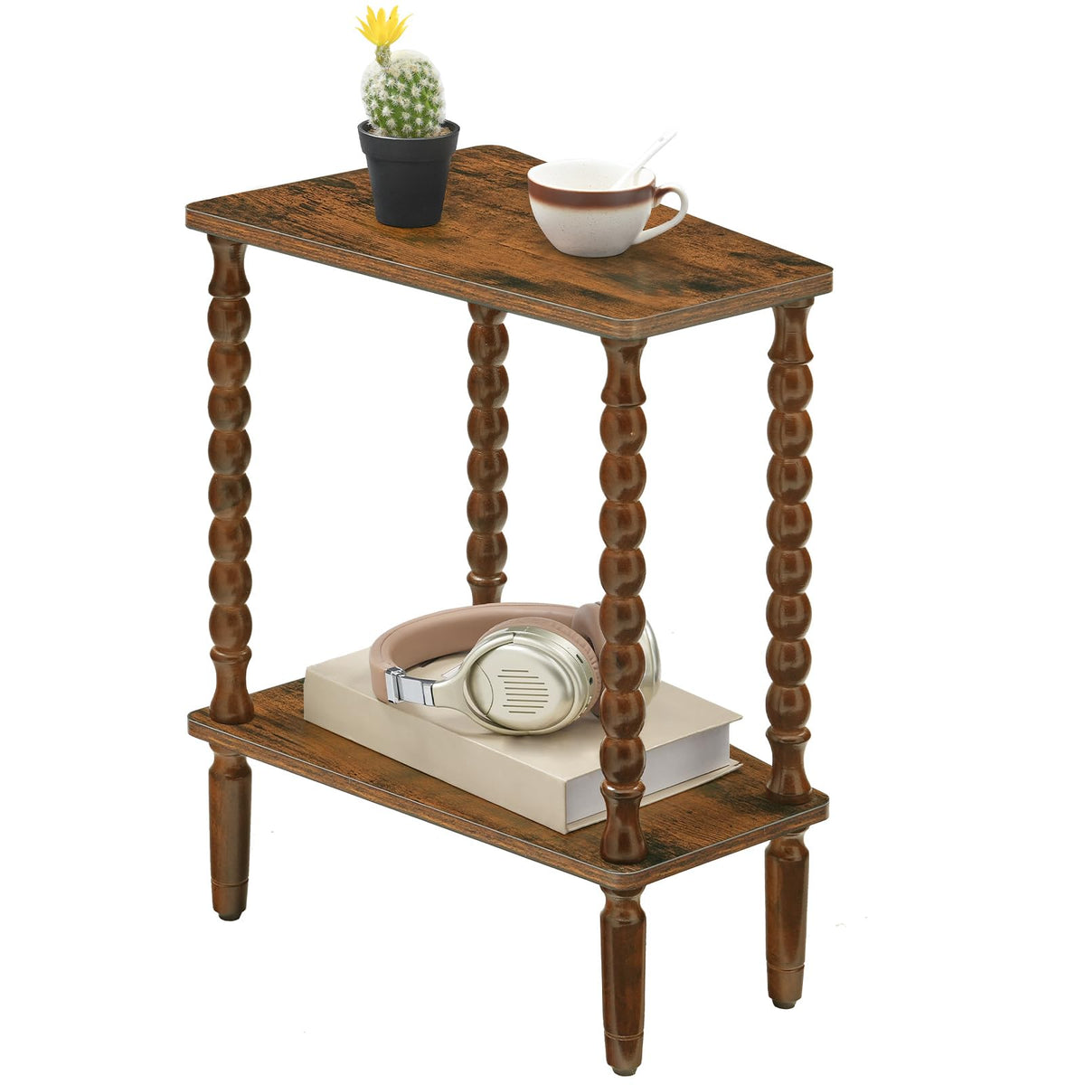 HOOBRO Small Wedge End Table, Wedge Side Table with Storage, Accent Table