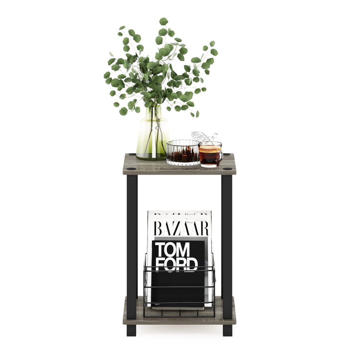 Furinno Besi Industrial Multipurpose Side Table with Metal Frame, Finn Oak