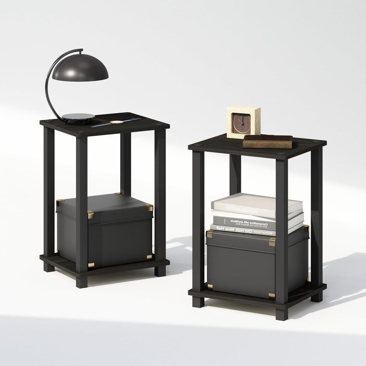 Furinno Simplistic Set of 2 Toolless 2-Tier Night Stand, Espresso