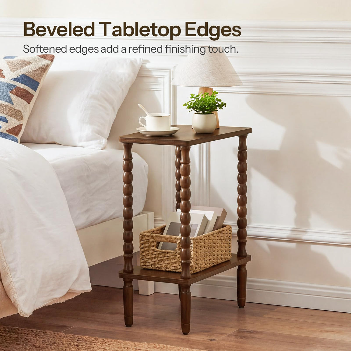 HOOBRO Small Wedge End Table, Wedge Side Table with Storage, Accent Table