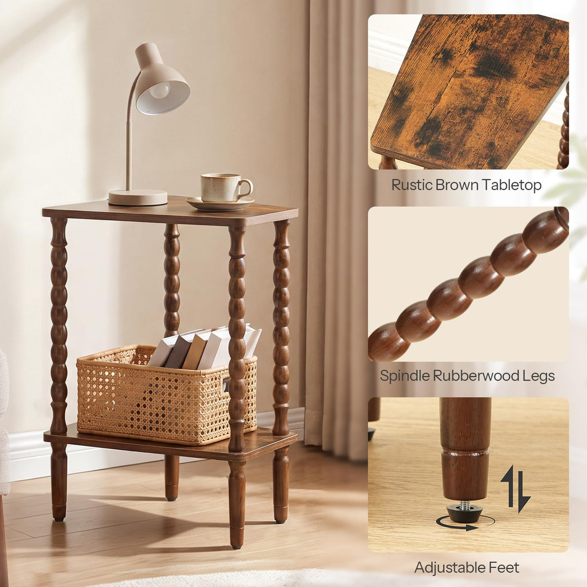 HOOBRO Small Wedge End Table, Wedge Side Table with Storage, Accent Table