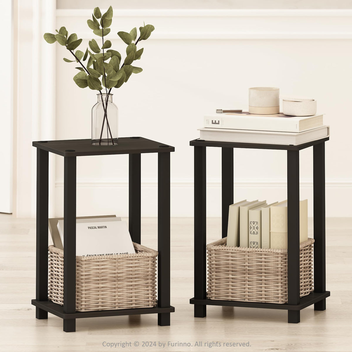 Furinno Simplistic Set of 2 Toolless 2-Tier Night Stand, Espresso