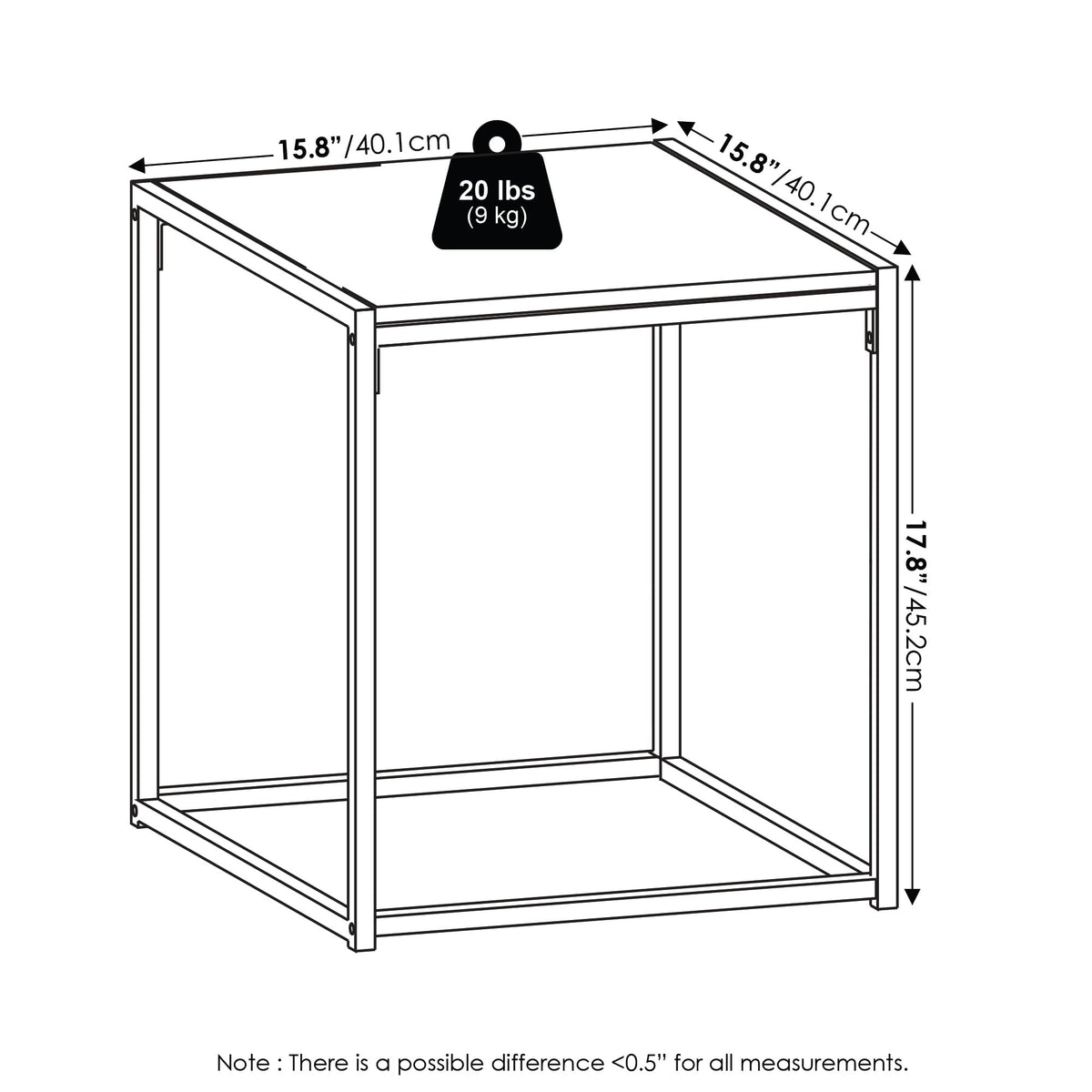 Furinno CAMNUS Side Table, Modern End Table with Metal Frame, Square Open Design Night Stand, Bedside Table, Easy Assembly, for Living Room, Bedroom, Solid White