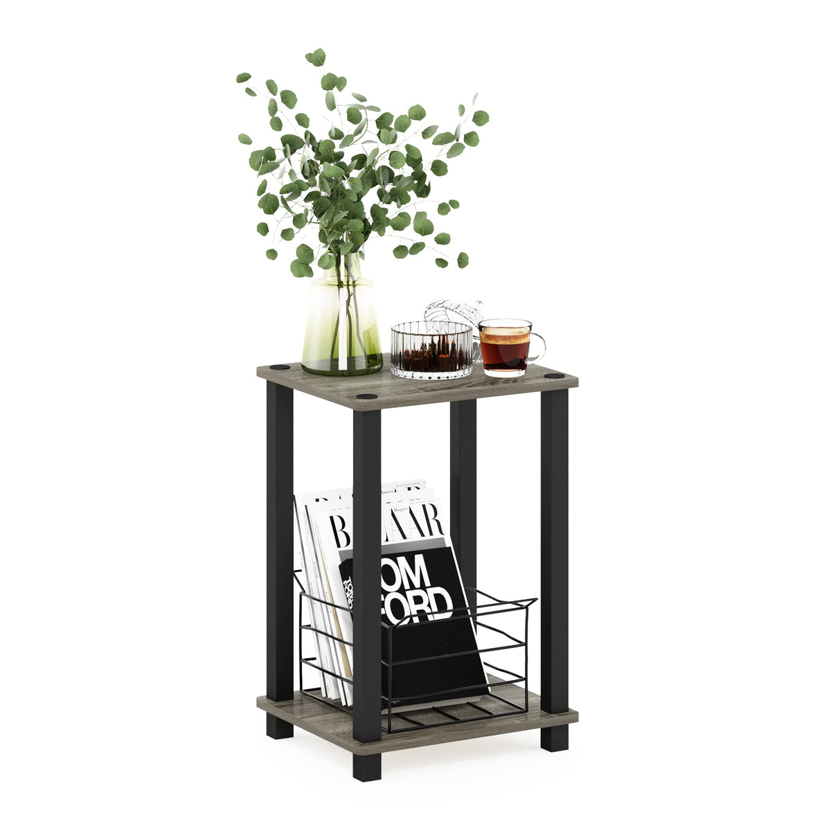 Furinno Besi Industrial Multipurpose Side Table with Metal Frame, Finn Oak